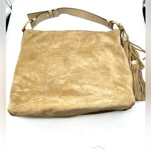Michael Kors Women's Large Beige Elyse Suede
Fringe Tassel Hobo Shoulder Purse